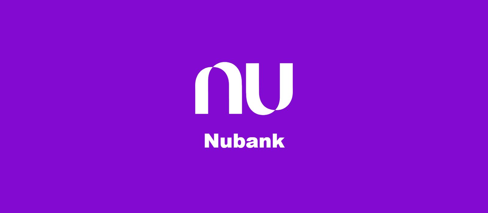 Logomarca branca do Nubank centralizada sobre fundo roxo